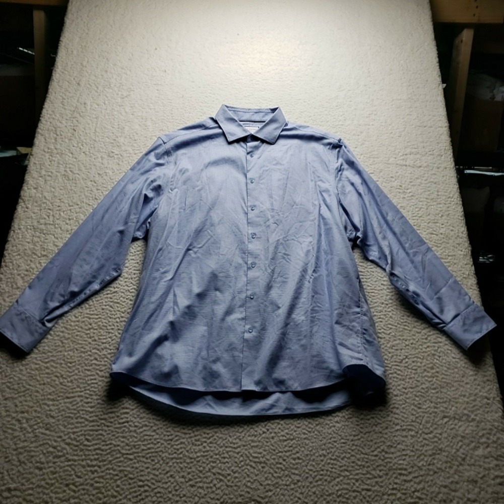 Charles Tyrwhitt Dress Shirt Mens 18 36/37 Blue Check Classic Fit Non Iron LS